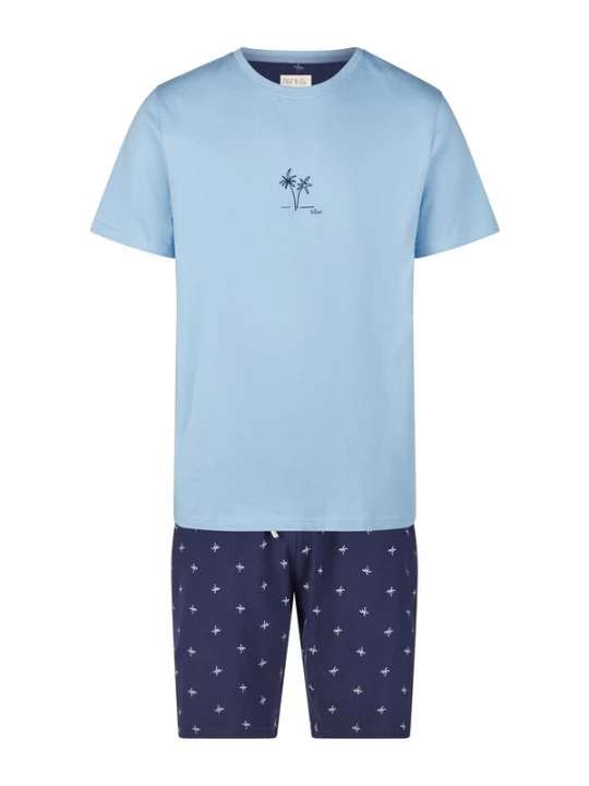 Foto van product Phil & Co. Berlin Pyjama kort 'Lounge Dreams' lichtblauw / donkerblauw