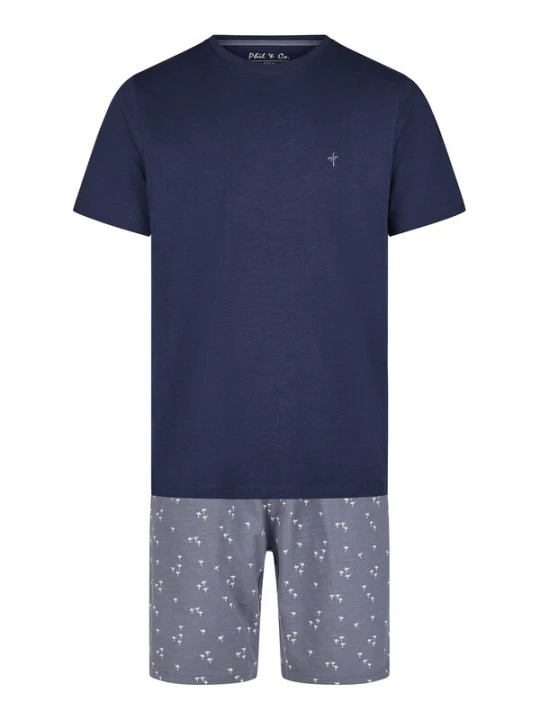 Foto van product Phil & Co. Berlin Pyjama kort 'Lounge Dreams' lichtblauw / donkerblauw / antraciet