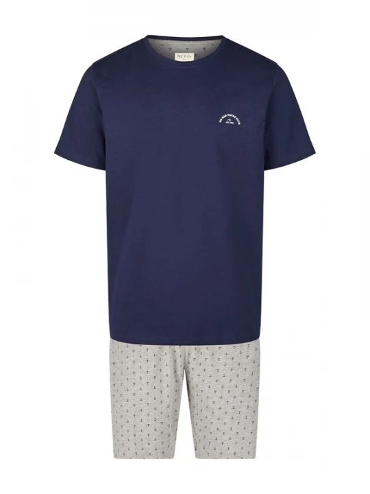 Foto van product Phil & Co. Berlin Pyjama kort 'Lounge Dreams' navy / grijs gemêleerd