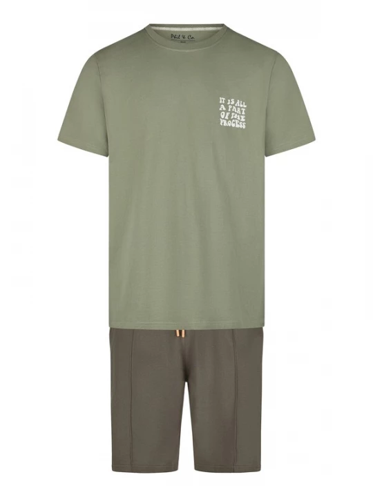 Foto van product Phil & Co. Berlin Pyjama kort 'Lounge & Night' kaki / olijfgroen