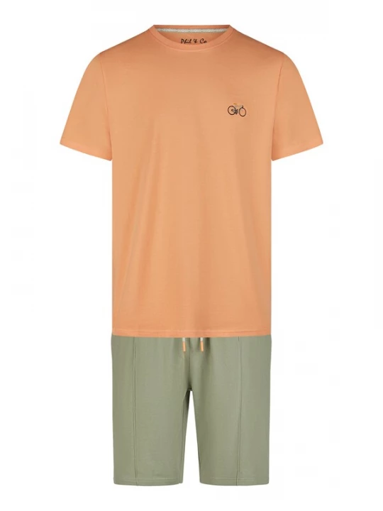 Foto van product Phil & Co. Berlin Pyjama kort 'Lounge & Night' kaki / oranje