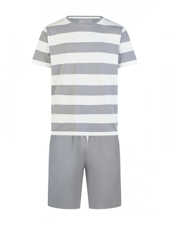 Foto van product Phil & Co. Berlin Pyjama kort ' Monday ' grijs / wit