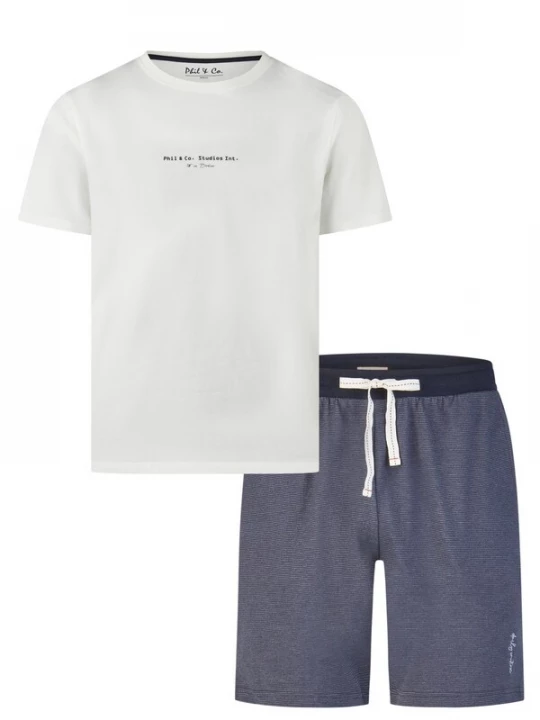 Foto van product Phil & Co. Berlin Pyjama kort 'Phil &amp; Co Heren Shortama Korte Pyjama Set' wit