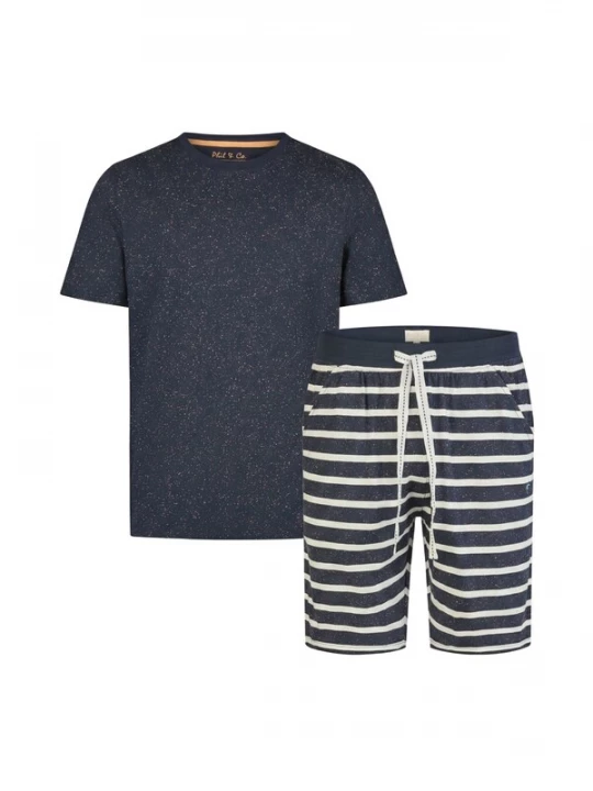 Foto van product Phil & Co. Berlin Pyjama kort 'Phil & Co. Berlin Men's Shorty Set – Cotton Pyjamas with Fashionable Print & Colour Gradient, Spring / Summer, S–XXL' marine