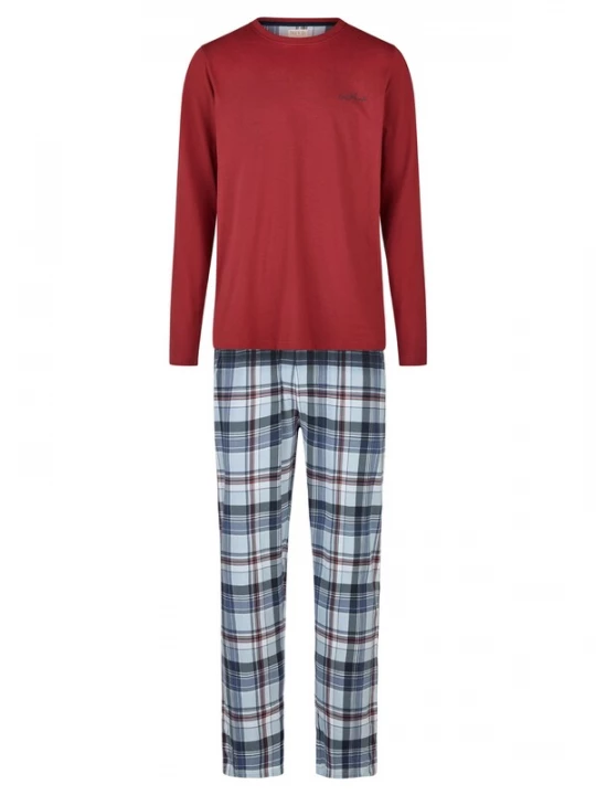 Foto van product Phil & Co. Berlin Pyjama lang 'Classic' blauw / lichtblauw / rood / offwhite