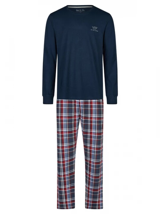 Foto van product Phil & Co. Berlin Pyjama lang ' Classics ' donkerblauw / grijs / rood