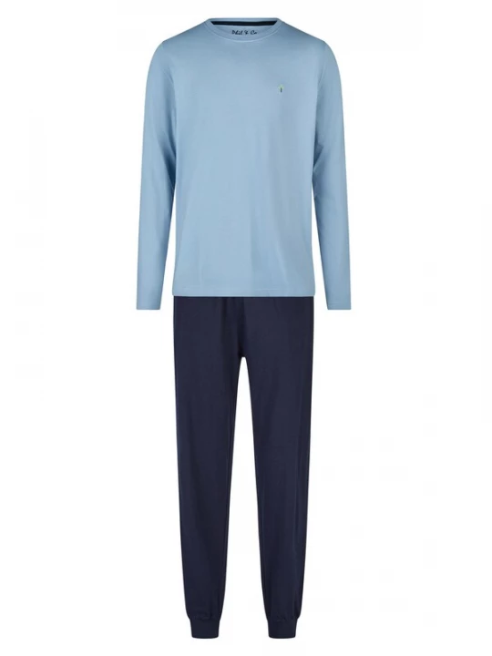 Foto van product Phil & Co. Berlin Pyjama lang ' Classics ' lichtblauw / donkerblauw