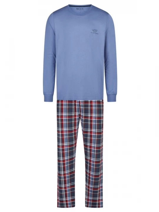 Foto van product Phil & Co. Berlin Pyjama lang ' Classics ' lichtblauw / donkerblauw / rood