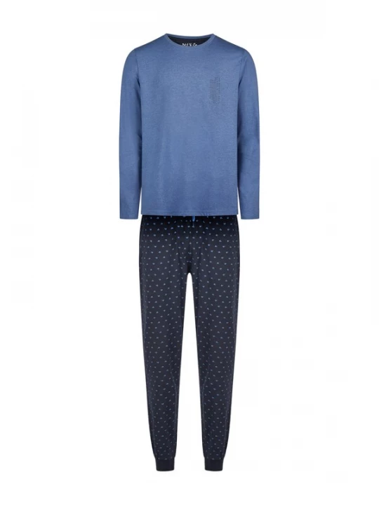 Foto van product Phil & Co. Berlin Pyjama lang ' Cozy Classic ' blauw / donkerblauw
