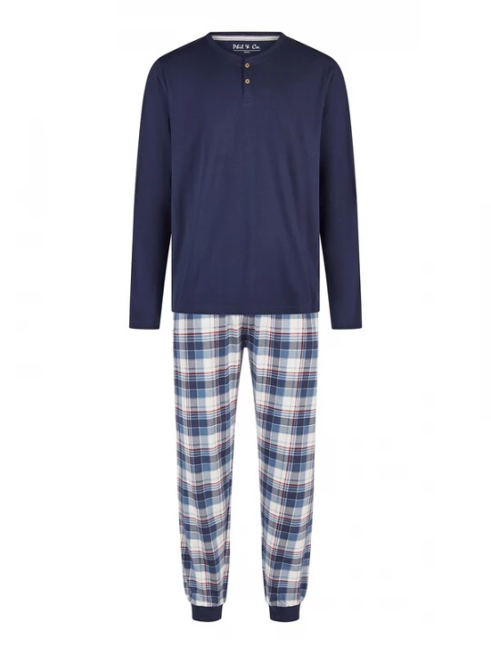 Foto van product Phil & Co. Berlin Pyjama lang 'Cozy Classic' donkerblauw / wit