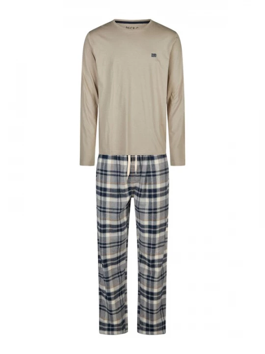 Foto van product Phil & Co. Berlin Pyjama lang 'Flanell' beige / grijs / wit