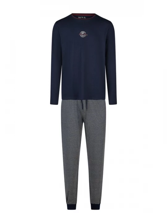 Foto van product Phil & Co. Berlin Pyjama lang ' Great Bay ' donkerblauw / grijs