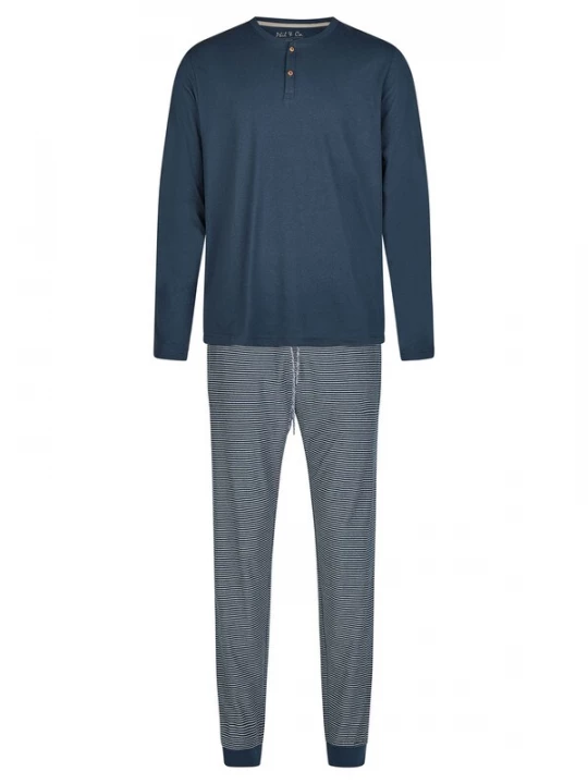 Foto van product Phil & Co. Berlin Pyjama lang 'Henley' donkerblauw