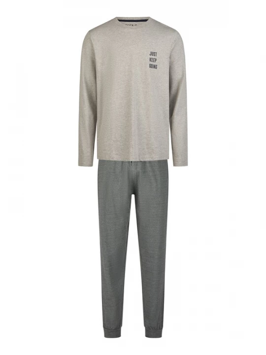 Foto van product Phil & Co. Berlin Pyjama lang 'Lifestyle' donkerbruin / lichtgrijs