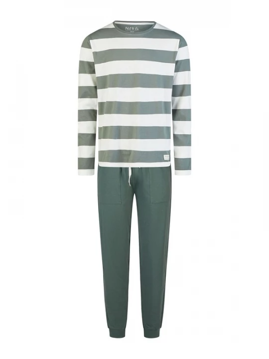 Foto van product Phil & Co. Berlin Pyjama lang 'Monday' groen / wit