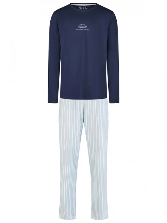 Foto van product Phil & Co. Berlin Pyjama lang ' Unlimited Adventure ' blauw gemêleerd / wit