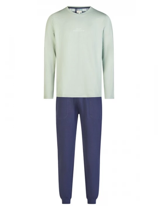 Foto van product Phil & Co. Berlin Pyjama lang 'Weekend Collection' blauw / lichtgroen / wit