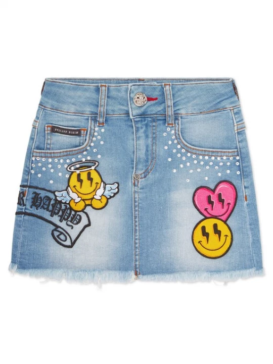 Foto van product Philipp Plein Rok 'Smile' blauw denim / geel / pink / zwart