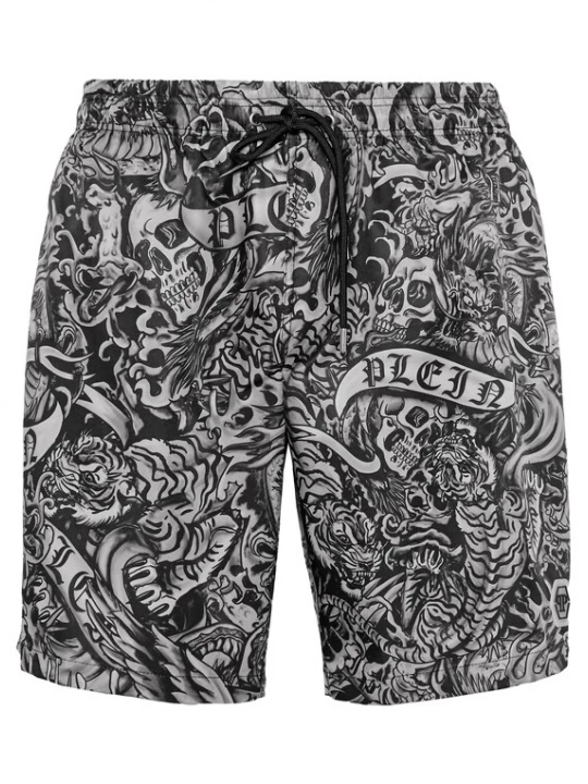 Foto van product Philipp Plein Zwemshorts 'Tattoo' grijs gemêleerd / zwart
