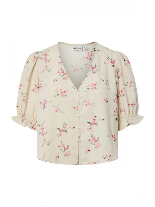 Foto van product PIECES Blouse 'PCBOSELLA' sand / lichtblauw / olijfgroen / rosa