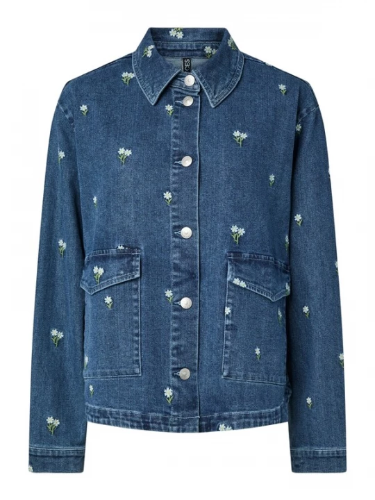 Foto van product PIECES Blouse 'PCFlora' blauw denim / geel / olijfgroen / wit