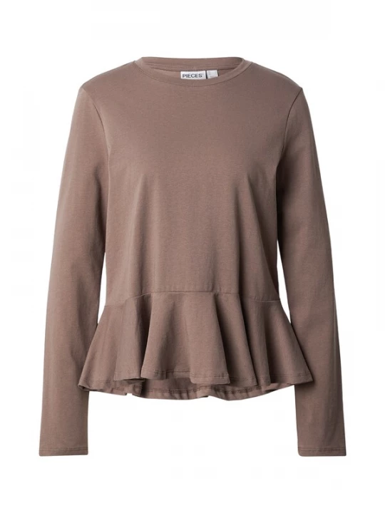 Foto van product PIECES Shirt 'PCDANILLA PEPLUM' bruin