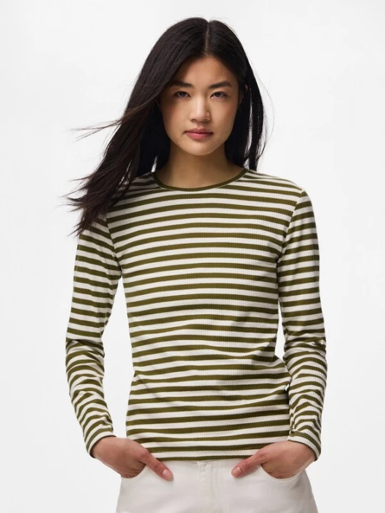 Foto van product PIECES Shirt 'PCRuka' olijfgroen / wit