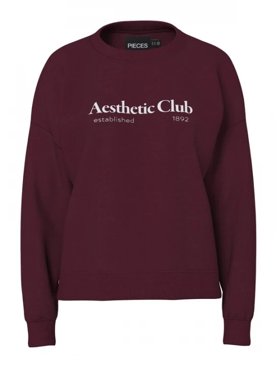 Foto van product PIECES Sweatshirt 'PCRisso' wijnrood / wit