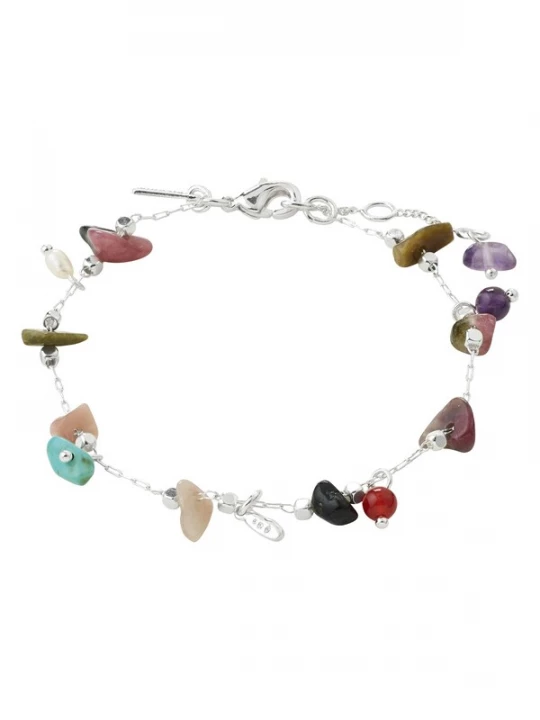 Foto van product Pilgrim Armband 'Here' olijfgroen / lila / framboos / zilver