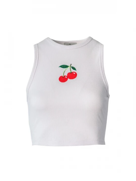 Foto van product Pineapples Don't Have Sleeves Top 'Cherry On Top Tank' wit