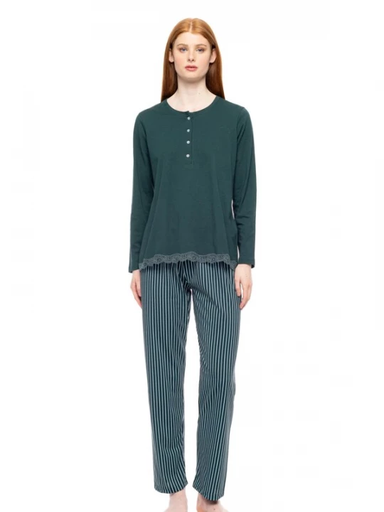 Foto van product Pink Label Pyjama 'PYJAMA GREEN FOREST STRIPES' groen