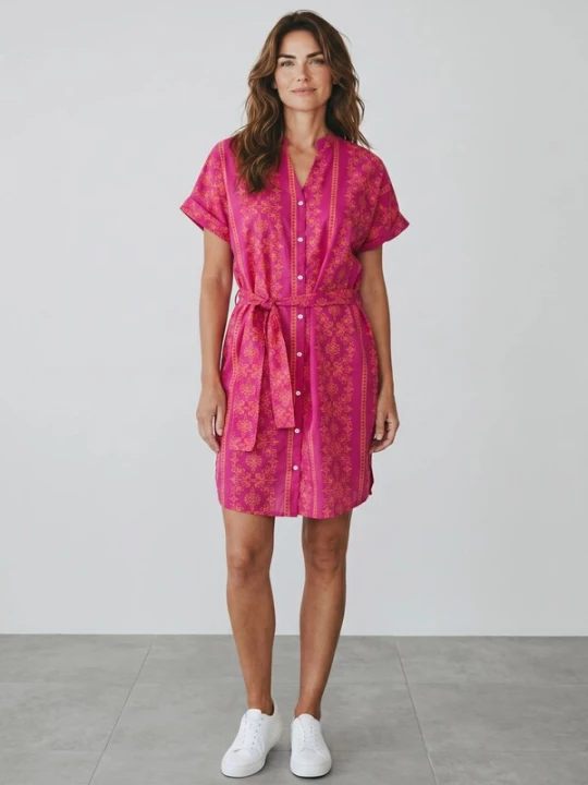 Foto van product Pink Label Zomerjurk 'BEACHWEAR EMBROIDERY ORANGE' kersrood
