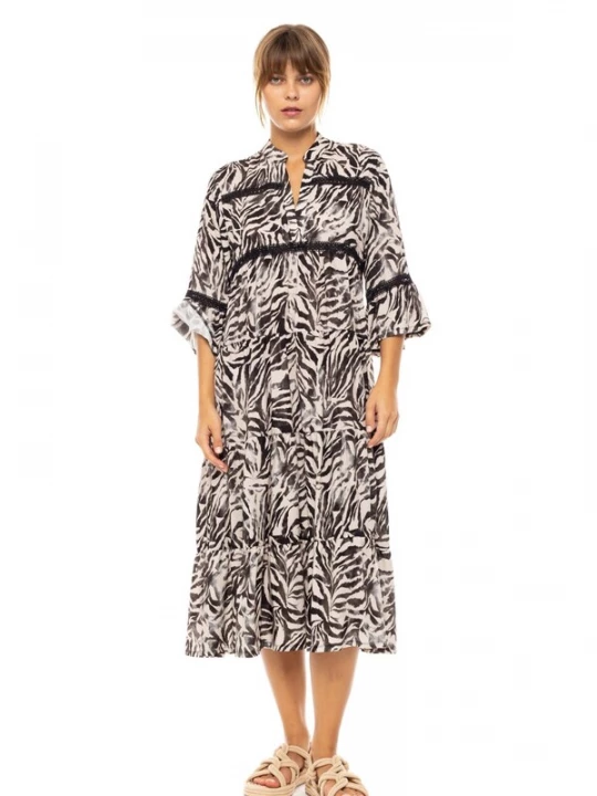 Foto van product Pink Label Zomerjurk 'BEACHWEAR LONG BLACK LEOPARD' zwart