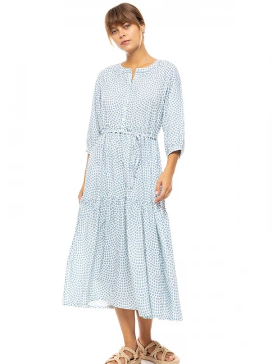 Foto van product Pink Label Zomerjurk 'BEACHWEAR LONG VISTA BLUE & CREAM' lichtblauw