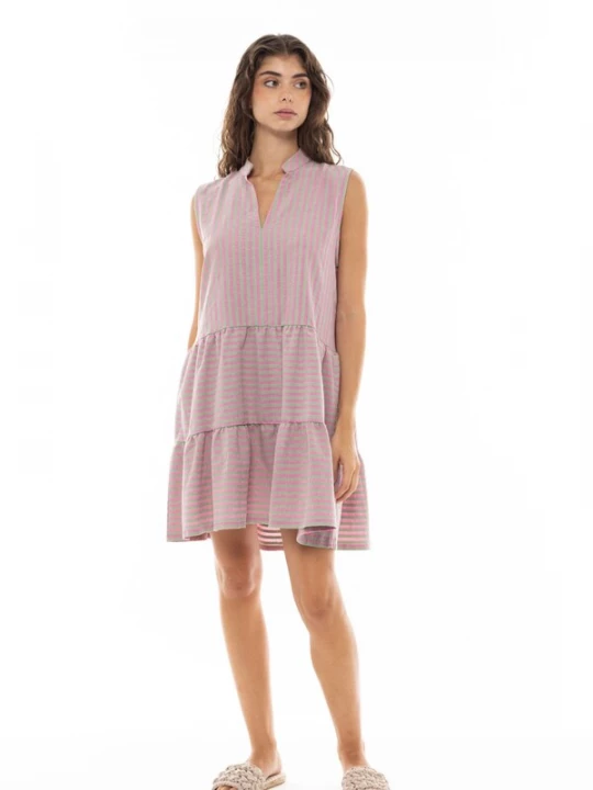 Foto van product Pink Label Zomerjurk 'BEACHWEAR STRIPE PINK GREEN' lichtroze