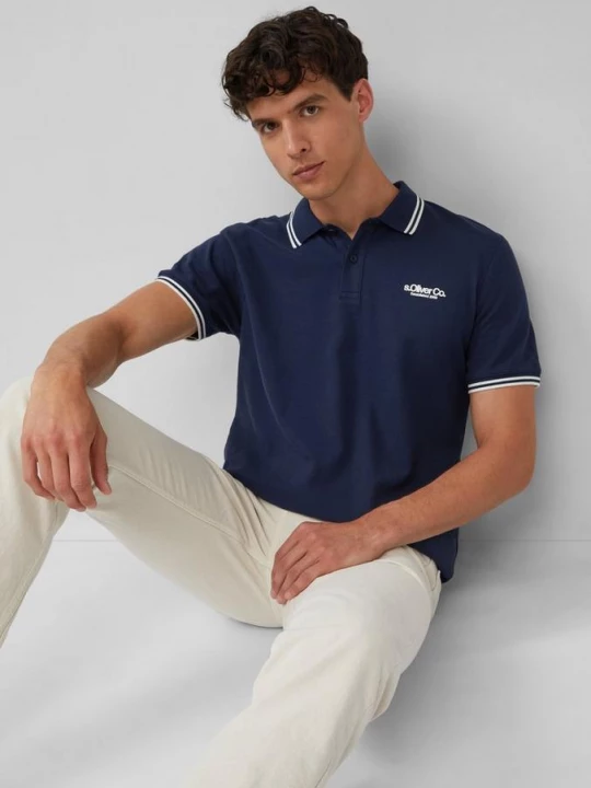 Foto van product Piqué poloshirt met contrasterende details en logo s.Oliver blauw