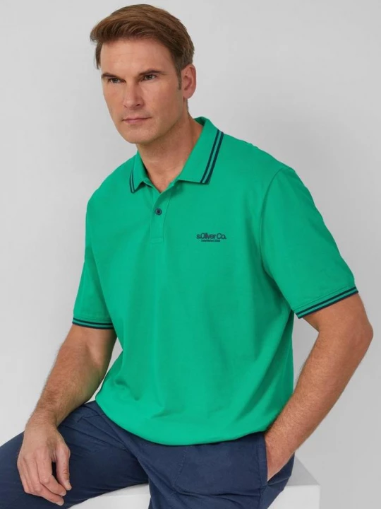 Foto van product Piqué poloshirt met contrasterende details en logo s.Oliver groen