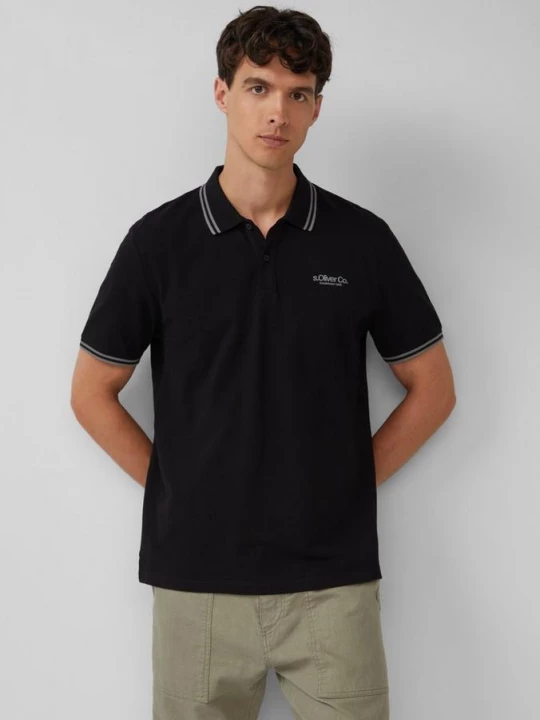 Foto van product Piqué poloshirt met contrasterende details en logo s.Oliver zwart