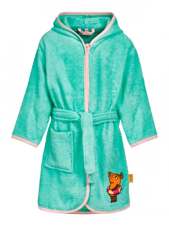 Foto van product PLAYSHOES Badjas 'DIE MAUS SCHWIMM' turquoise / donkerbruin / donkeroranje / rosé