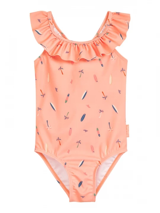 Foto van product PLAYSHOES Badpak 'Surfbrett Palme' beige / donkerblauw / donkeroranje / poederroze
