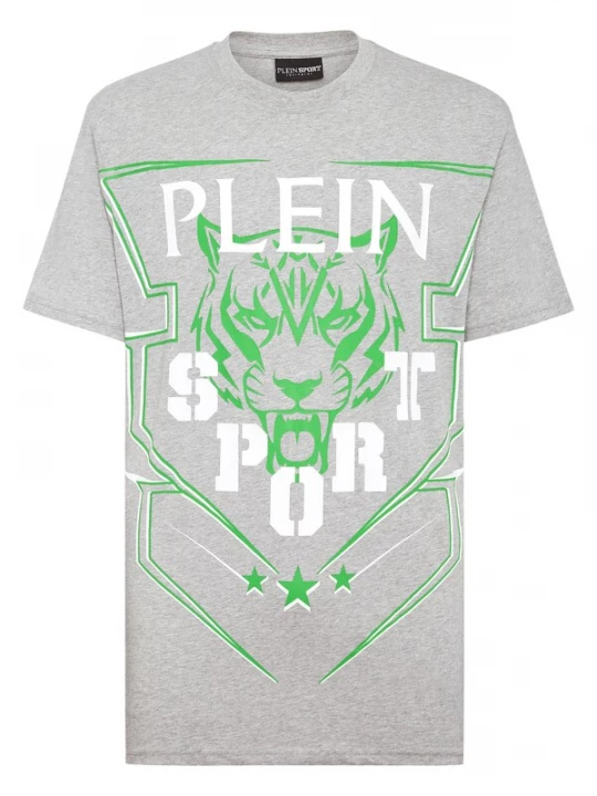 Foto van product Plein Sport Shirt 'Tiger' grijs gemêleerd / limoen / wit