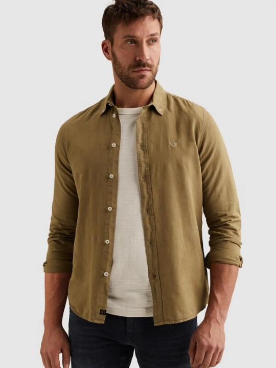Foto van product PME Legend Overhemd 'Shirt in cotton / linen with garment-dye wash' donkerbeige