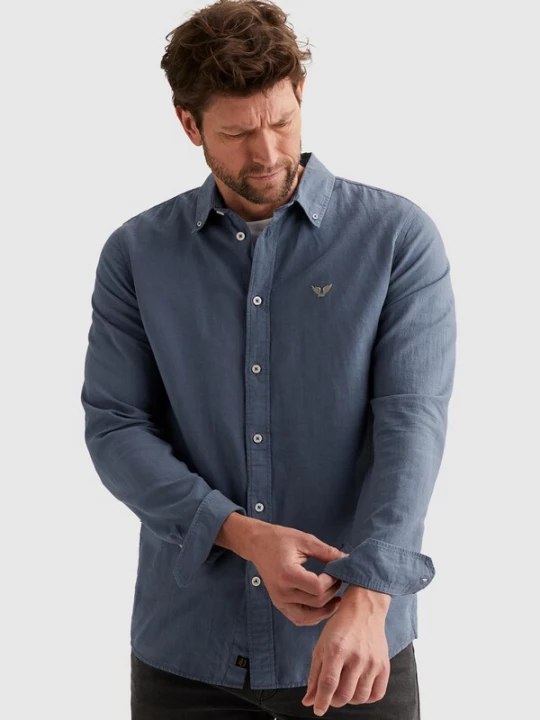 Foto van product PME Legend Overhemd 'Shirt in cotton / linen with garment-dye wash' donkerblauw