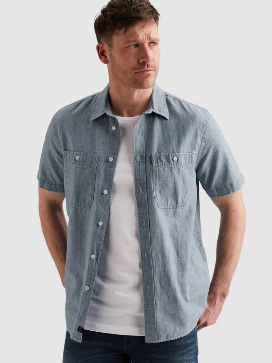 Foto van product PME Legend Overhemd 'Shirt in cotton / linen with short sleeves' lichtblauw