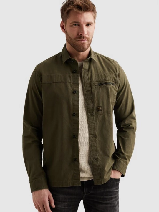 Foto van product PME Legend Overhemd 'Shirt jacket with button closure and chest pocket' donkergroen