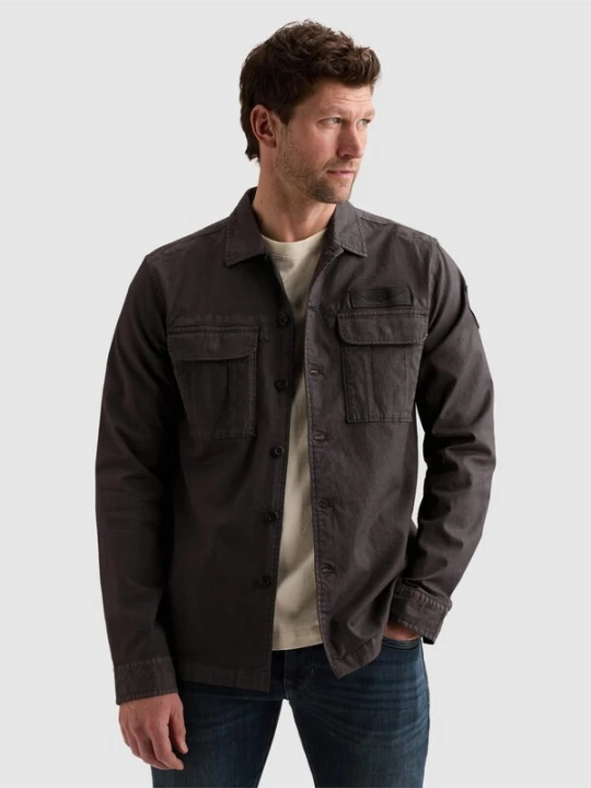 Foto van product PME Legend Overhemd 'Shirt jacket with chest pockets and badge on the sleeve' donkergrijs