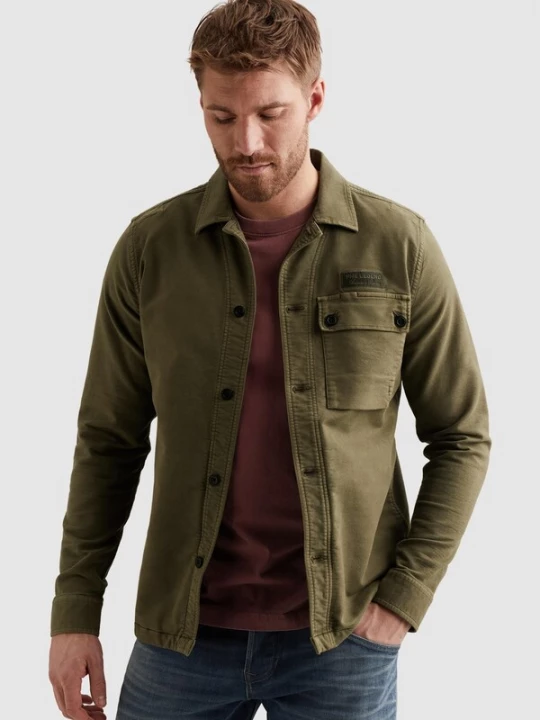 Foto van product PME Legend Overhemd 'Shirt jacket with garment-dye wash and button closure' donkergroen