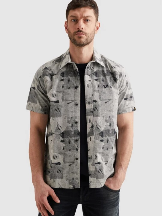 Foto van product PME Legend Overhemd 'Shirt with short sleeves and allover print' donkerblauw
