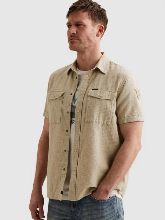 Foto van product PME Legend Overhemd 'Shirt with short sleeves in cotton / linen' lichtgroen