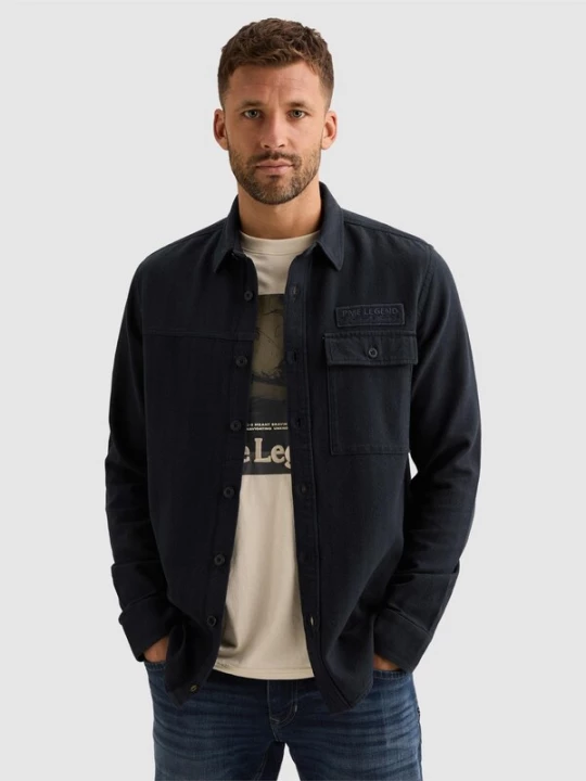 Foto van product PME Legend Overhemd 'Shirt with two-tone herringbone texture' donkerblauw